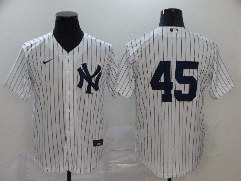 Men New York Yankees #45 No name White stripes Nike Game MLB Jerseys